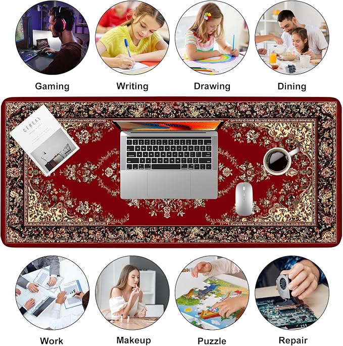 Red Vintage Persian Rug Mouse Pad – Large Extended Desk Mat 35.43 x 15.75 in – - Image 9