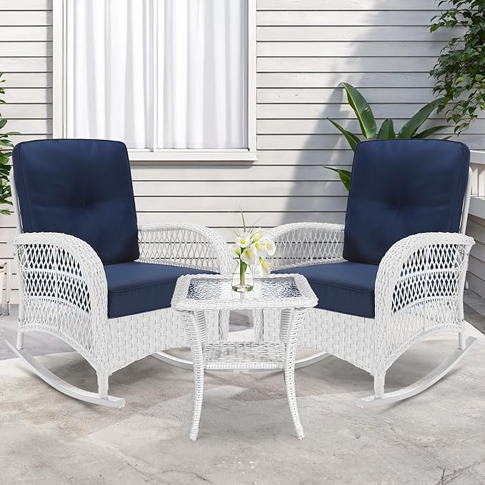 VIVIJASON 3-Piece Outdoor Conversation Bistro Set, Patio Wicker Rocking Chairs - Image 7