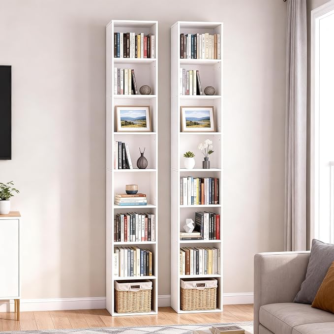 8-Cube Storage Organizer Bookcase, Tall Narrow Bookshelf - Image 9