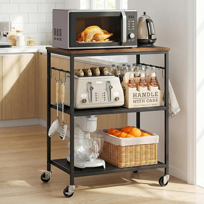 Homleke 3-Tier Rolling Kitchen Microwave Cart, Kitchen Utility Cart on Lockable - Image 9