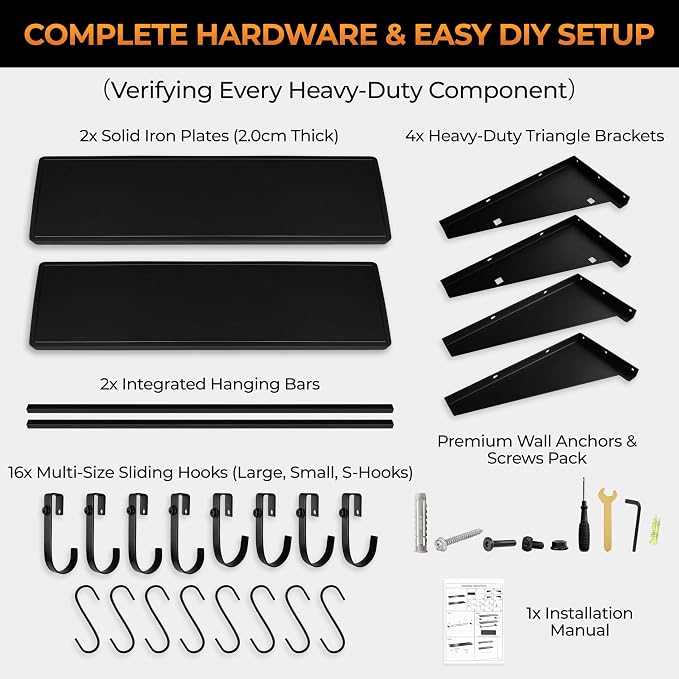 2-Pack 4ft x 16in Heavy Duty Metal Garage Wall Shelving, 700lbs Capacity Solid - Image 9
