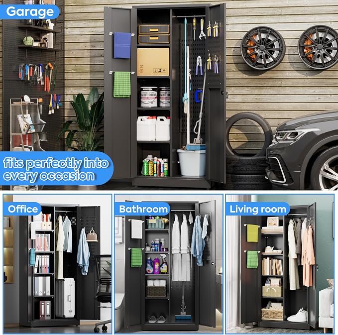 SUXXAN Broom Closet Storage Cabinet 71.4"x 31.5"x15.7", Metal Cleaning Cabinets - Image 7
