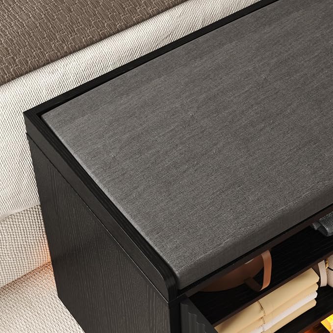 HOMEFORT 23.6" Fluted Shoe Storage Bench, Small Entryway Bench - Image 9