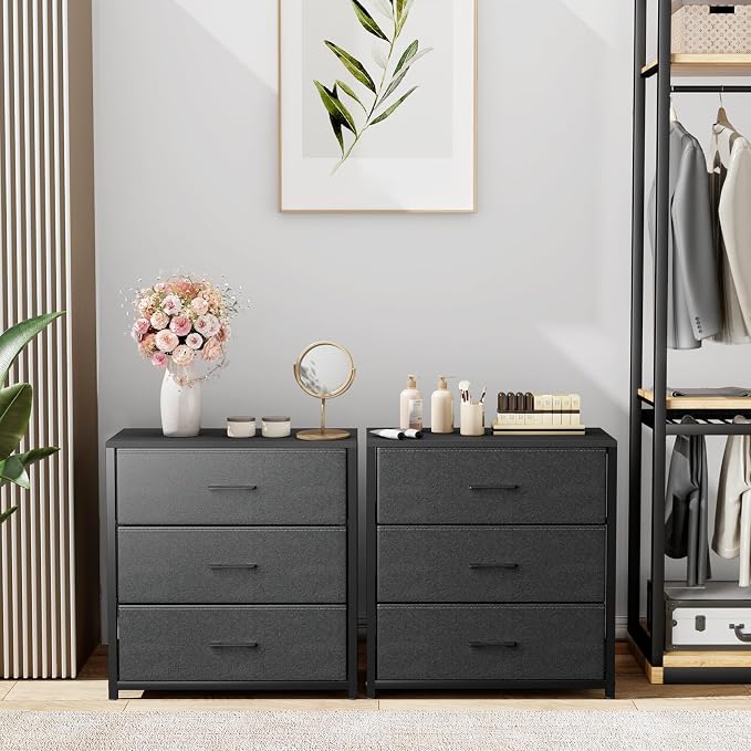 Nightstand with 3 Drawers for Bedroom, Storage Dresser with Fabric Drawers and - Image 9