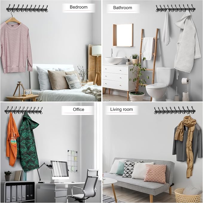 Coat Rack Wall Mount with 10 Tri Hooks, Stainless Steel 32 Inch – Black Matte - Image 7