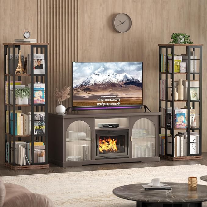 Aheaplus Rotating Bookshelf, Corner Bookshelf, 360 Display Wood Spinning - Image 8