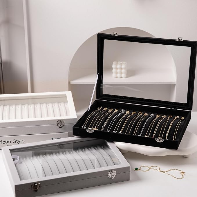 Frebeauty 15 Hooks Necklace Tray Velvet Neckalce Organizer - Image 7