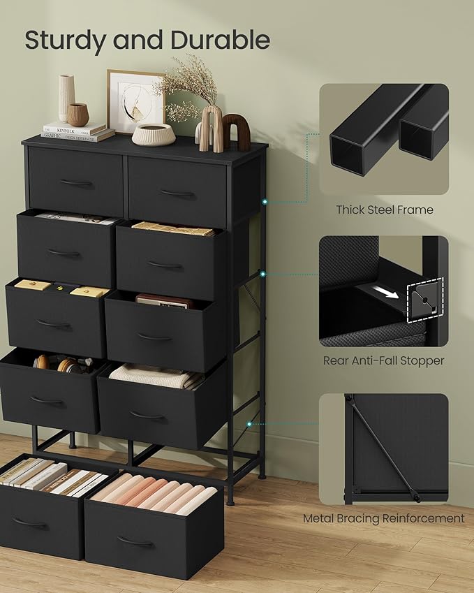 SONGMICS Dresser for Bedroom, Chest of Drawers, 10 Non-Woven Fabric Drawers - Image 6