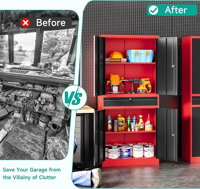 Metal Storage Cabinet with Drawer and Lock, Garage Storage Cabinet with Locking - Image 7