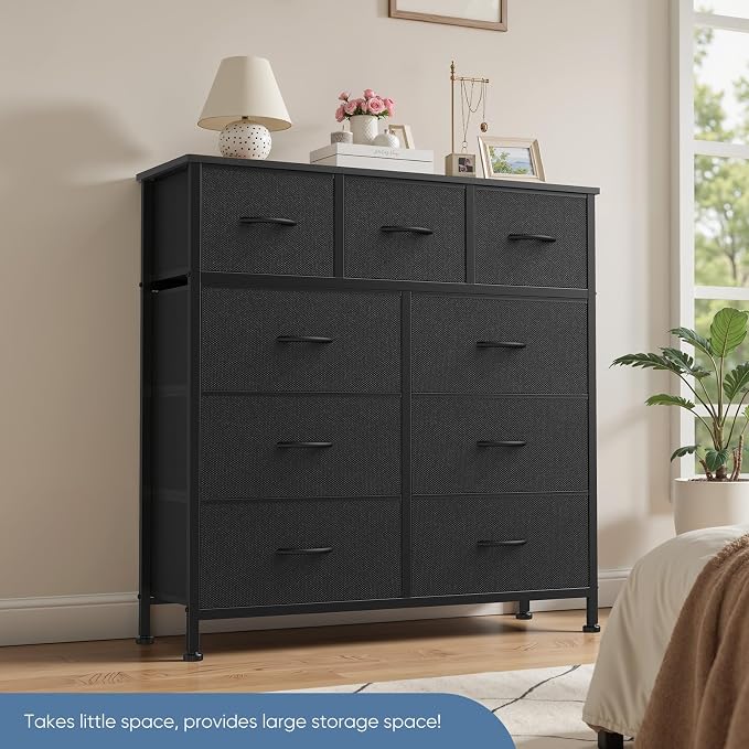 DUMOS 9 Drawer Dresser for Bedroom, Chest of Drawers | Fabric Storage Organizer - Image 7