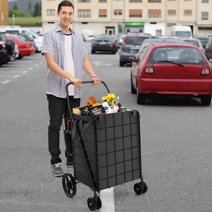 Goplus Folding Shopping Cart for Groceries, Upgraded Jumbo Grocery Cart - Image 9