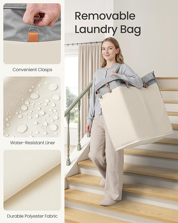 SONGMICS Laundry Basket with Wheels, 2-Section Rolling Laundry Hamper, 37 - Image 7