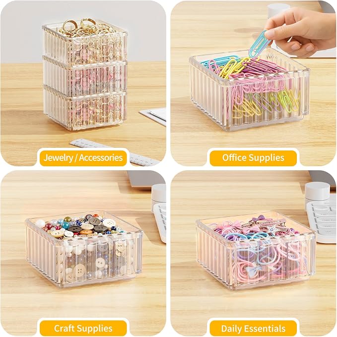 Clear Stackable Desk Organizer & Paper Clip Holder, 4 Pack - Image 6