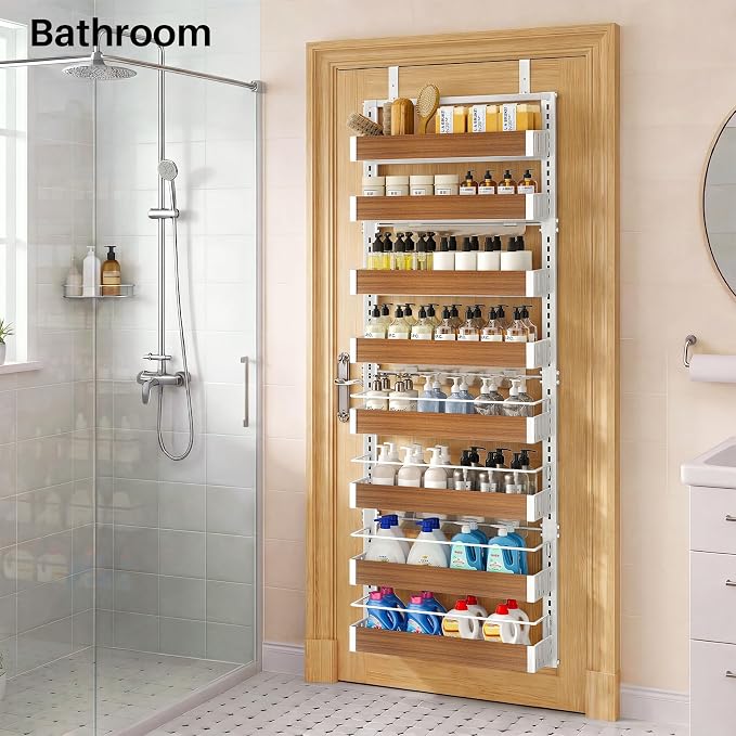 SNTD 8 Tiers Wooden Over the Door Organizer, Walnut | Pantry Door Organizers - Image 9