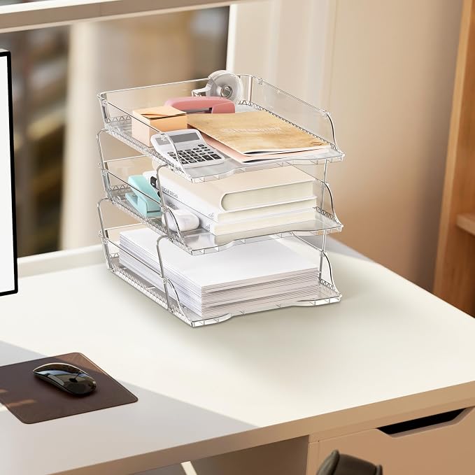 Simple Houseware 3-Tier Crystal Clear Stackable Document Letter Tray Paper - Image 7