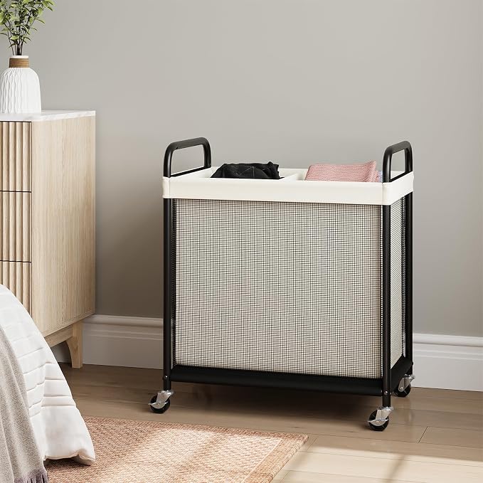 ELYKEN Laundry Hamper 2 Section, 100L Rolling Laundry Sorter - Image 9