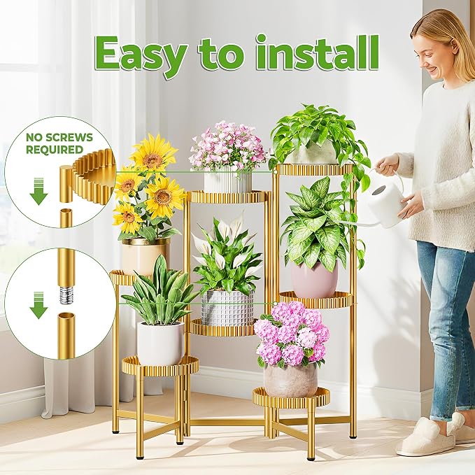 7 Tier Large Tiered Plant Stand Indoor, 7.9 Inch Wide Tall Corner Metal Plant - Image 6