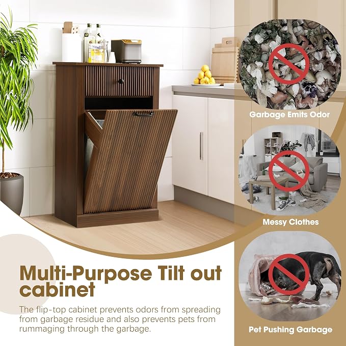 Grepatio Tilt Out Fluted Laundry Hamper Cabinet, 11 Gallon Hidden Laundry Hamper - Image 8