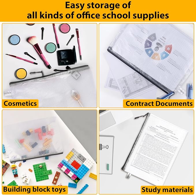 24pcs A4 Mesh Zipper Pouch File Bags, Waterproof Puzzle Bag, Zipper File Bags - Image 6