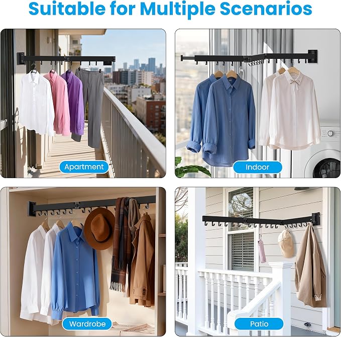 Clothes Drying Rack Wall Mounted, Retractable Collapsible Space Saver - Image 8
