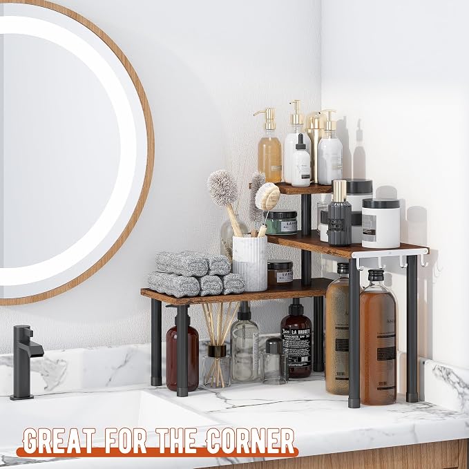 GHWIE Corner Shelf Organizer, 3 Tier Bamboo Kitchen Countertop Rack - Image 7