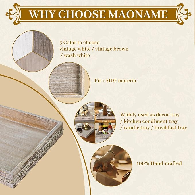 MAONAME Wood Serving Tray, Farmhouse Wooden Tray - Image 8
