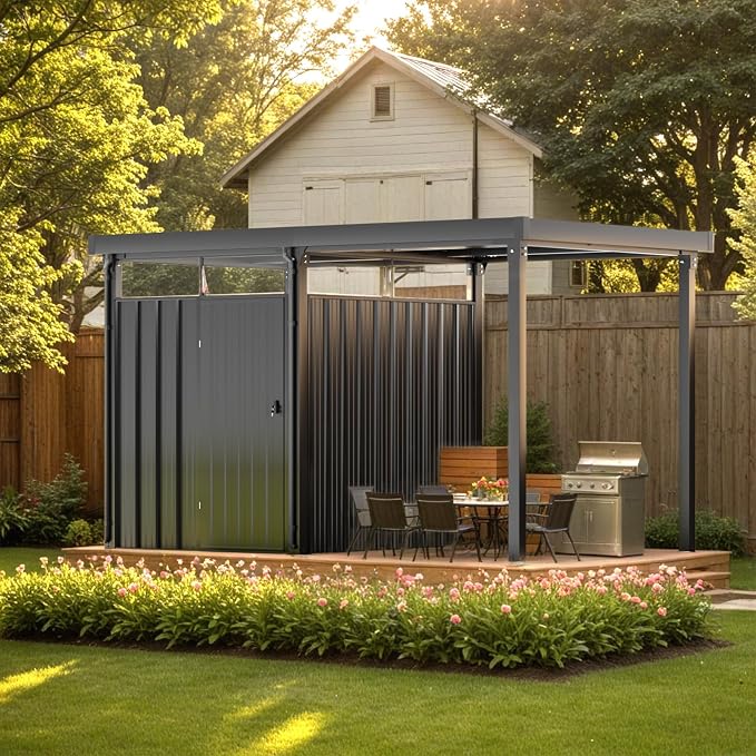 Patiowell 14 x 7 FT Outdoor Storage Shed, 2-in-1 Garden Metal Shed - Image 5
