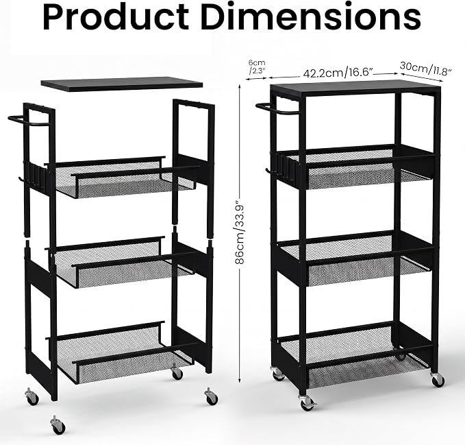 Rolling Utility Cart, 4 Tier Metal Storage Cart - Image 7
