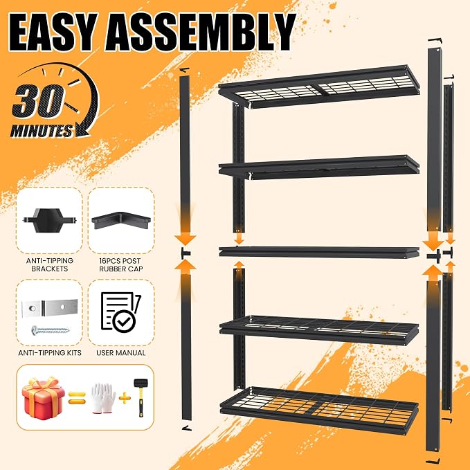 Heavy Duty Garage Shelving, Metal Storage Shelves, 5 Tier Adjustable Storage - Image 7