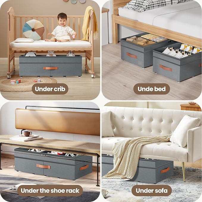Under Bed Storage with Wheels, Adjustable Underbed Drawer with Lids, Underbed - Image 7