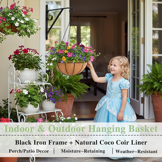 EIMQUVW Outdoor Metal Hanging Planters Basket Hanging Baskets - Image 7