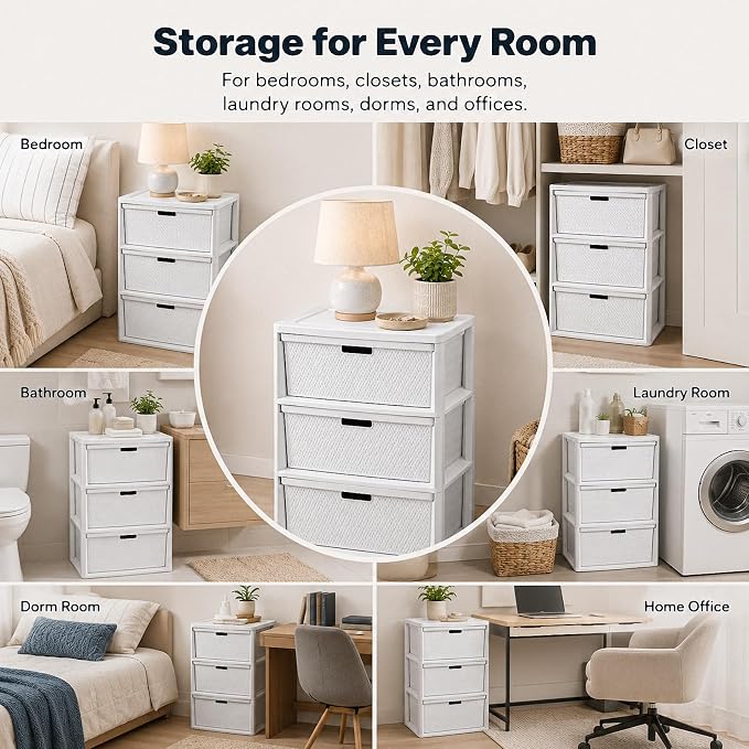 3 Drawer Storage Organizer, Plastic Drawer Organizer Tower, Closet Storage - Image 9
