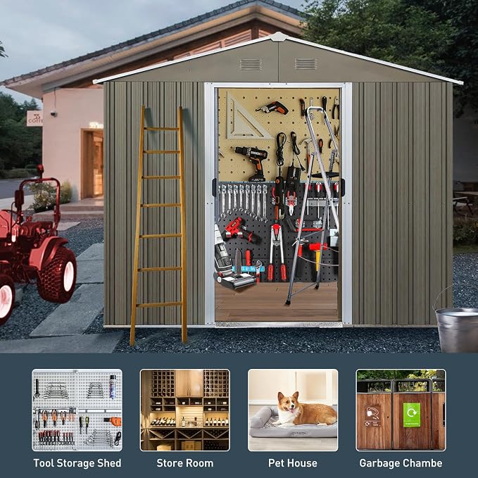 Outdoor Metal Storage Shed Window Ventilation Foundation Frame Waterproof - Image 9