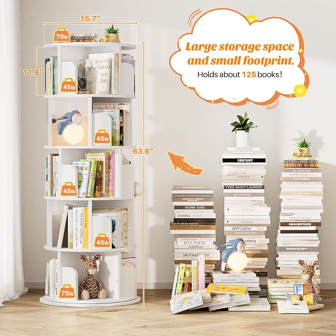 Aheaplus Rotating Bookshelf, 360 Display Wood Spinning Bookshelf Tower - Image 7