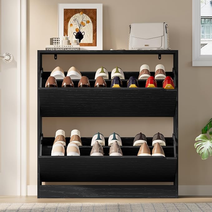 BORNOON Shoe Cabinet with 2 Flip Drawers, Slim Narrow Shoe Storage Cabinet - Image 7