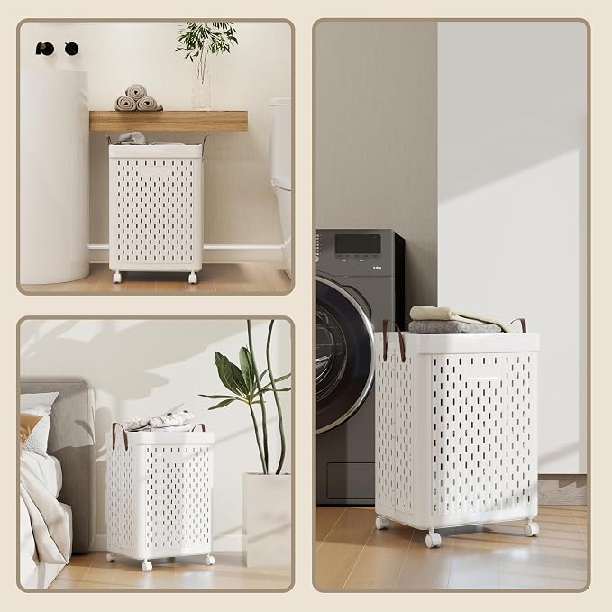 UAK Laundry Basket with Wheels, Collapsible Plastic Laundry Hamper with Handle - Image 6