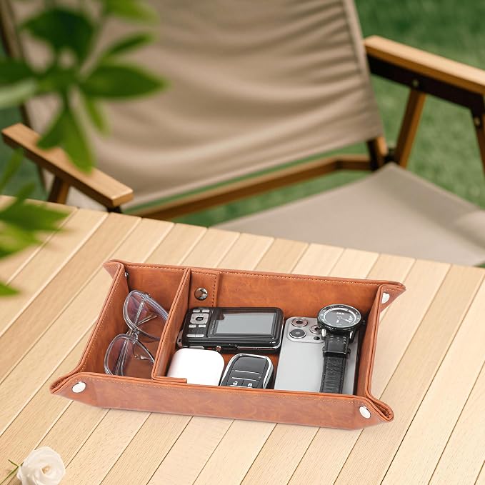 Deluxe Leather Tray Desktop Storage Organizer Watch Remote Control Jewelry Cell - Image 7