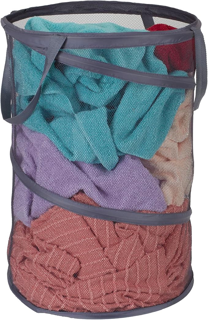 Household Essentials 2027-1 Pop-Up Collapsible Mesh Laundry Hamper | Charcoal - Image 6