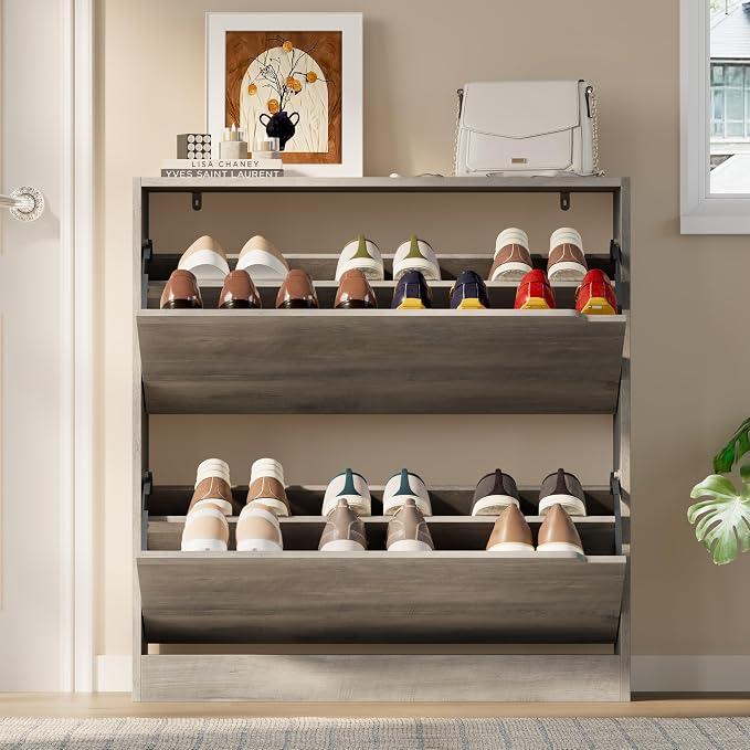BORNOON Shoe Cabinet with 2 Flip Drawers, Slim Narrow Shoe Storage Cabinet - Image 7