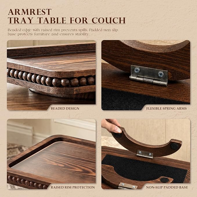 Pine Wood Couch Tray with Beaded Edge - Image 7