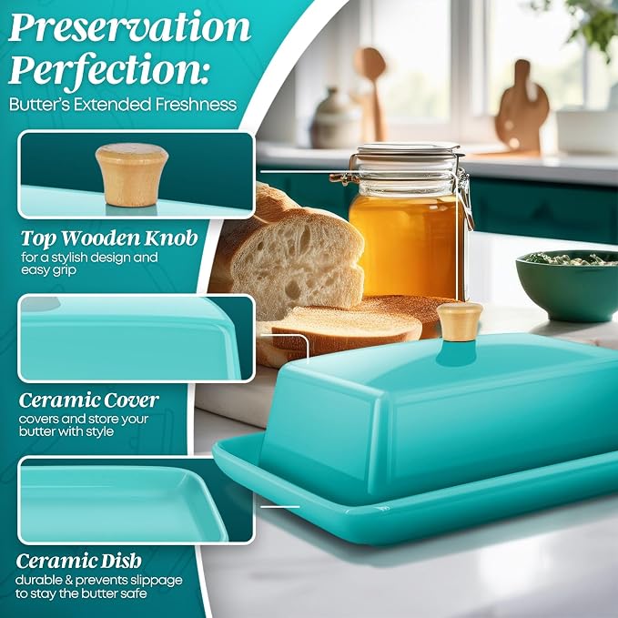 Flexzion Ceramic Blue European Butter Dish - Image 9