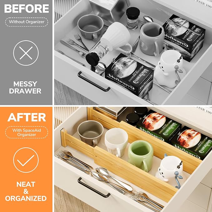 BAMEOS Bamboo Expandable Drawer Dividers – Fits 13.3"–19" Drawers, Prevents - Image 7
