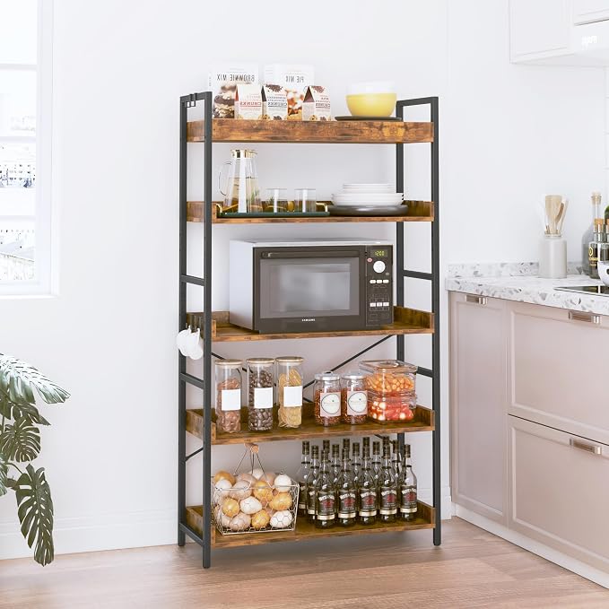 HCHQHS 5 Tier Bookshelf, Adjustable Industrial Bookcase, Vertical Tall Book - Image 9