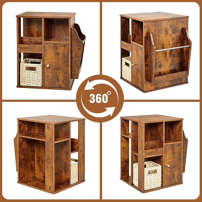 Square Rotating End Table with Storage, Rustic Brown | Side Table with Magazine - Image 10
