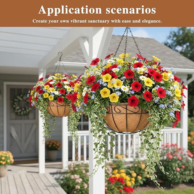 4 Pack Hanging Planter for Outdoor Plants 12 inch Metal Hanging Flower Basket - Image 7