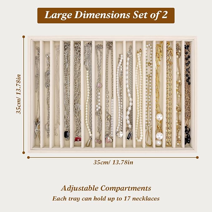 Large Velvet Jewelry Tray 2 Pack, Stackable Jewelry Display Drawer Inserts Trays - Image 9