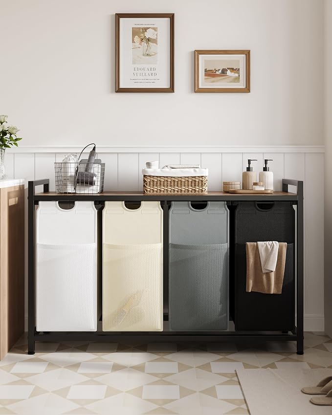 Lulive Laundry Hamper with Shelf, Laundry Basket 4 Section, Laundry Sorter - Image 9