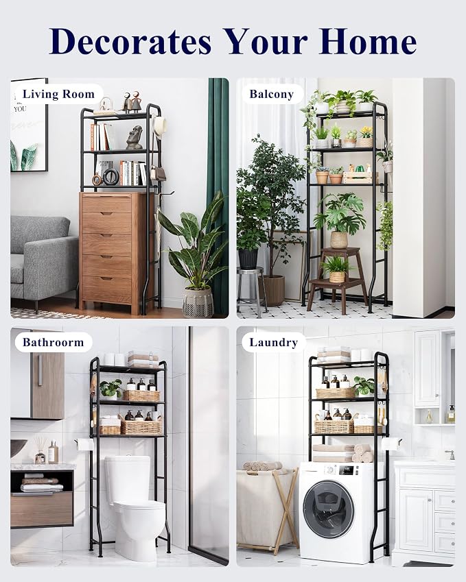 Kitsure Over Toilet Storage Rack, 63.2" H Space-Saving, Holder & Hooks | - Image 8