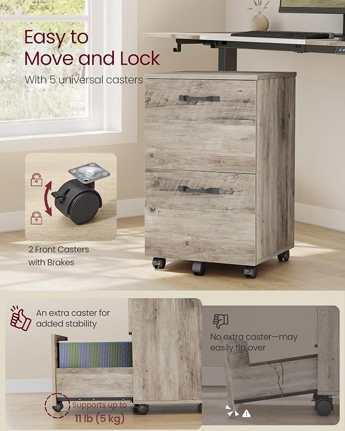 VASAGLE 2-Drawer File Cabinet, Small Rolling Filing Cabinet - Image 6
