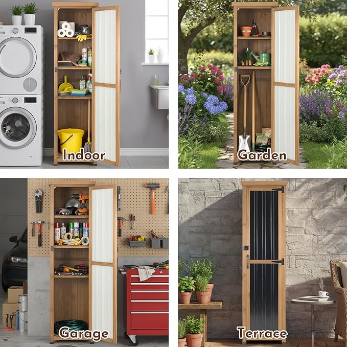 Ketive 62" Tall Outdoor Storage Cabinet, Narrow Garden Storage Cabinet - Image 6